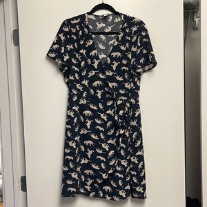 J Crew Navy with leopards wrap dress.  Perfect Condition!